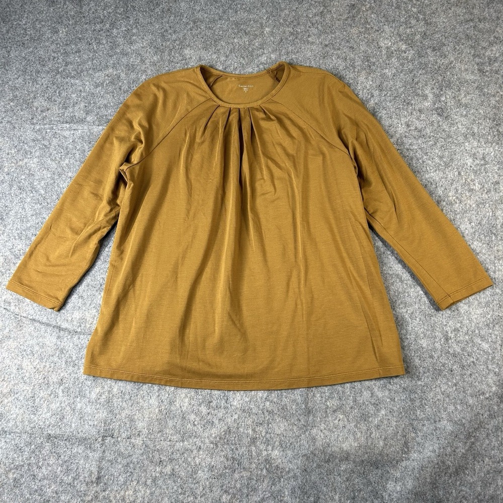 Garnet Hill Top Womens Small Brown Rounded Neck Tencel Shirt